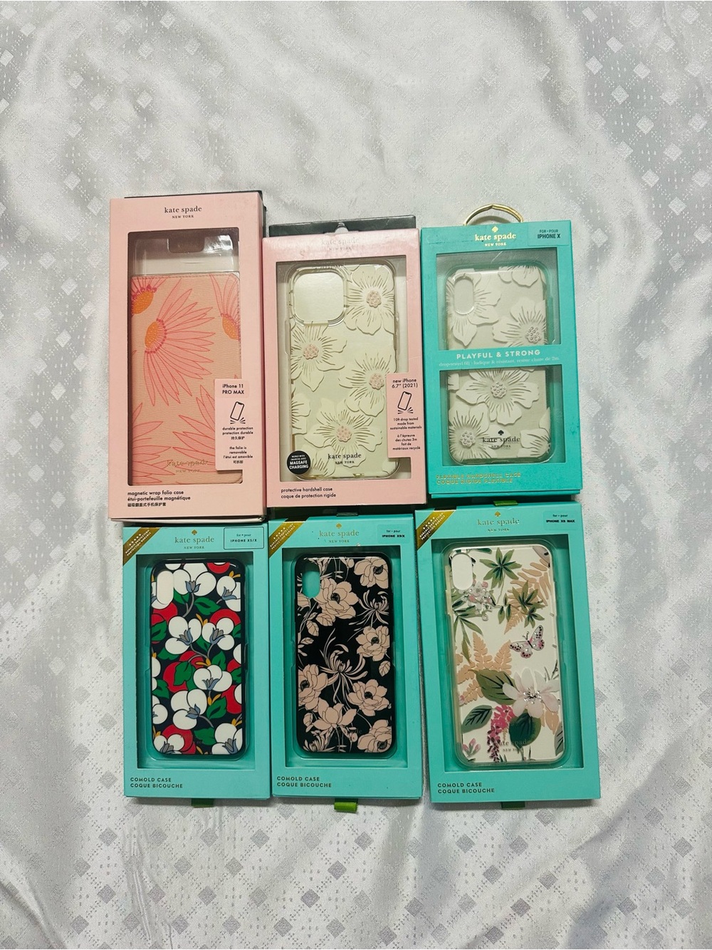 6 kate spade Floral Phone Case Assortment in Pink, Green, Black, Cream